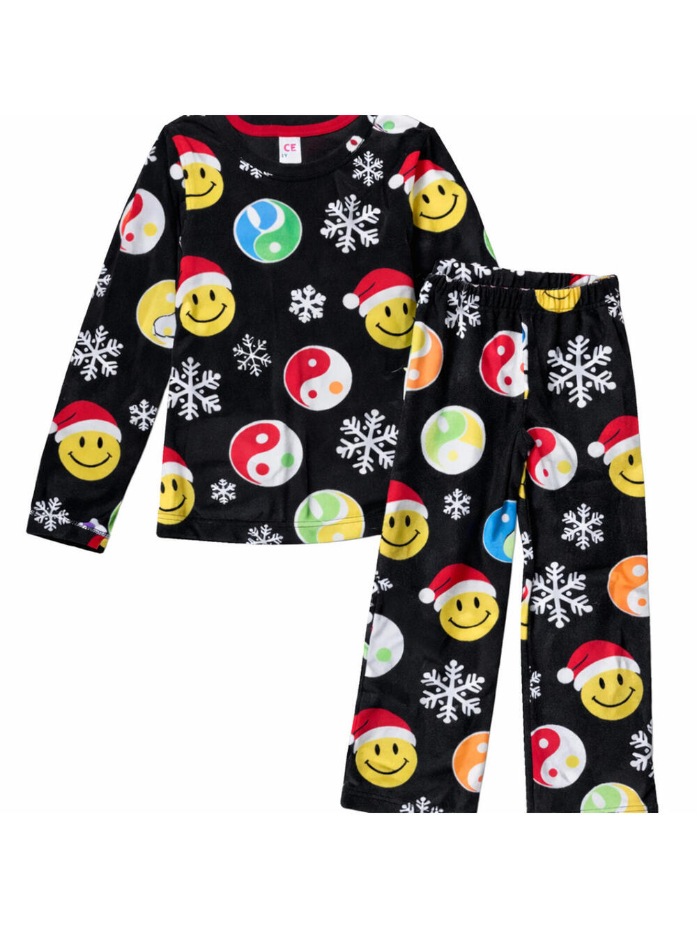 Justice Girls Fleece Pajama Set – Size S (7/8), Smiley Faces & Snowflakes – Cozy